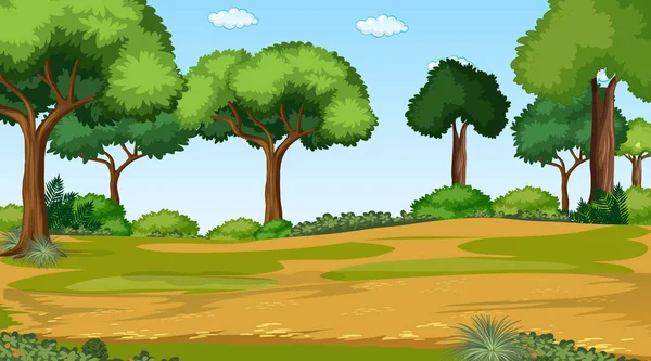 Κενό Τοπίο Λιβάδι Σκηνή Πολλά Δέντρα Εικονογράφηση — Διανυσματικό Αρχείο
