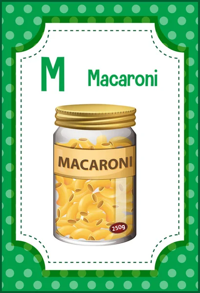 Alphabet Flashcard Γράμμα Για Macaroni Εικονογράφηση — Διανυσματικό Αρχείο