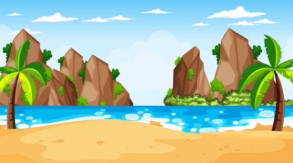 日中の熱帯ビーチの風景図 — ストックベクタ