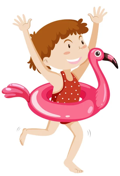 Симпатичная Девушка Плавающим Кольцом Фламинго — стоковый вектор