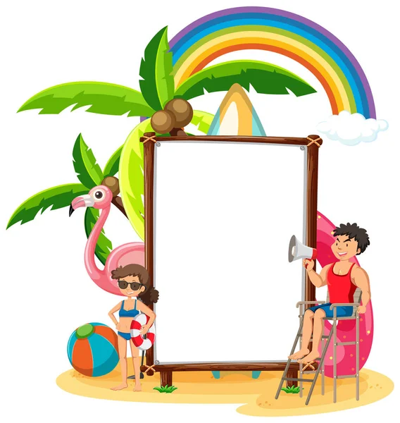 Lege Banner Sjabloon Strand Scene Geïsoleerde Illustratie — Stockvector