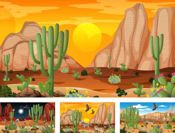 Different Scenes Desert Forest Landscape Illustration — Stock Vector