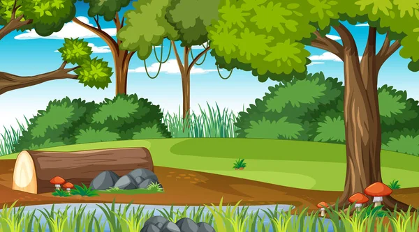 Natuur Bos Landschap Scène Dag Illustratie — Stockvector