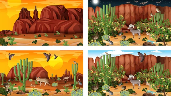 Różne Sceny Pustynnym Krajobrazem Lasu Zwierzętami Roślinami Ilustracja — Wektor stockowy