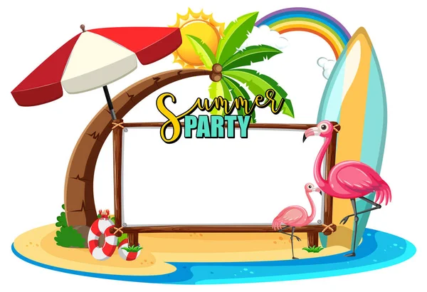 Lege Banner Bord Met Flamingo Het Strand Geïsoleerde Illustratie — Stockvector