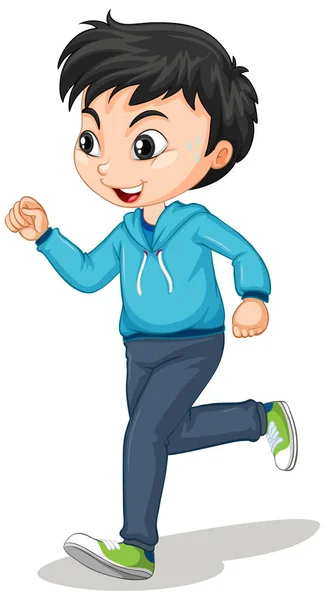 Netter Junge Tut Laufübung Cartoon Figur Isoliert Illustration — Stockvektor