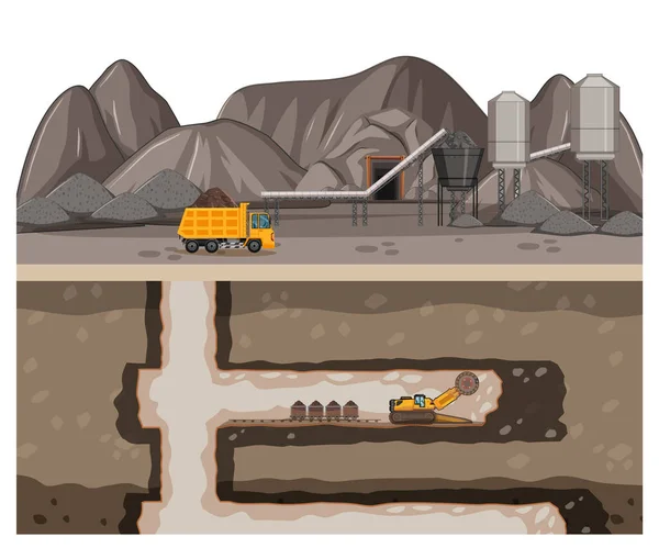 Krajina Těžby Uhlí Ilustrací Podzemní Scény — Stockový vektor