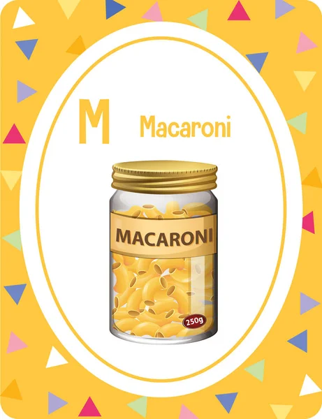 Alphabet Flashcard Γράμμα Για Macaroni Εικονογράφηση — Διανυσματικό Αρχείο