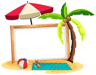 Beyaz arkaplanda izole edilmiş boş afiş içeren yaz plajı teması