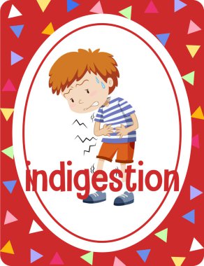 Hazımsızlık illüstrasyonlu kelime bilgisi kartı