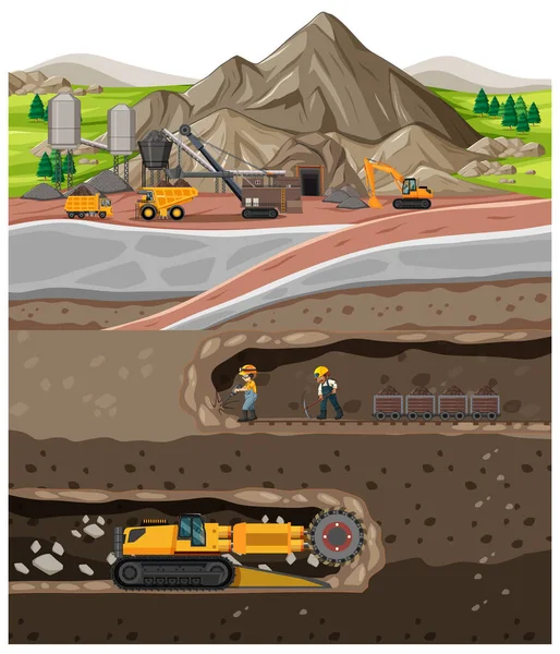 Landschaft Der Kohleindustrie Mit Unterirdischer Illustration — Stockvektor