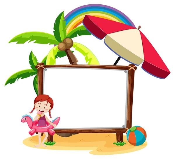 Zomer Strand Thema Met Lege Banner Geïsoleerd Witte Achtergrond Illustratie — Stockvector