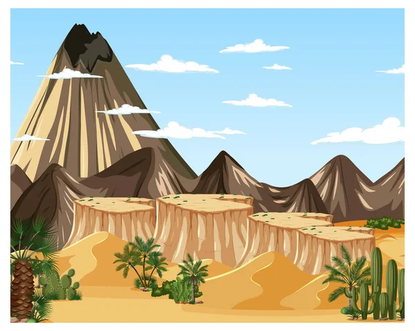 Desert Forest Landscape Daytime Scene Big Mountain Illustration — Stock Vector