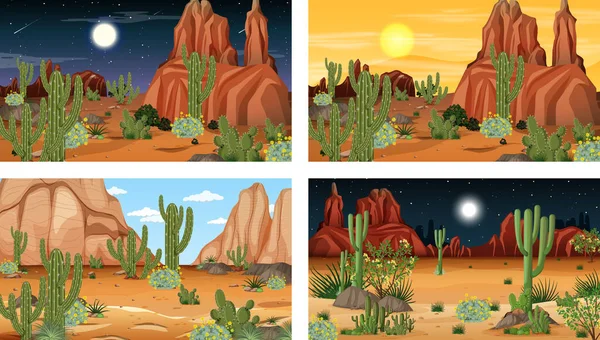 不同的沙漠森林景观 附有各种沙漠植物的图解 — 图库矢量图片
