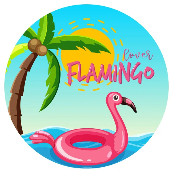 Banner Forma Círculo Com Anel Natação Flamingo Flutuando Ilustração Isolada — Vetor de Stock