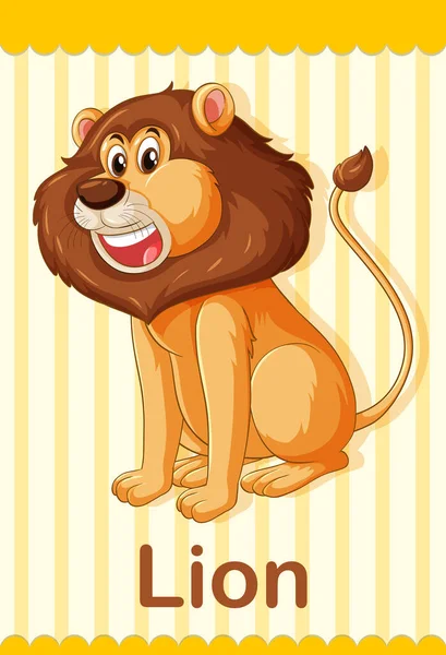 Ordförråd Flashcard Med Ordet Lion Illustration — Stock vektor