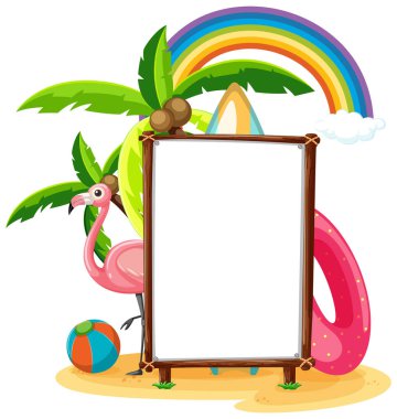 Plaj sahnesindeki boş afiş şablonu izole edilmiş