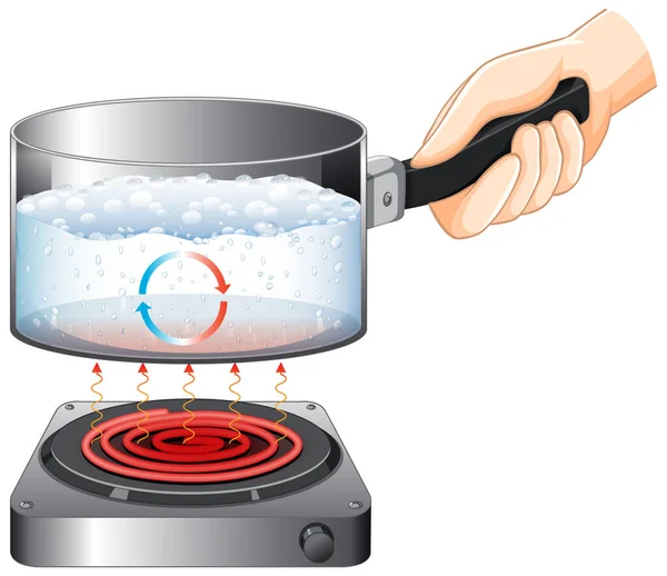 Hand Holding Saucepan Water Boiled Stove Isolated Illustration — Stock Vector