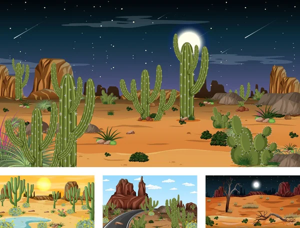 Different scenes with desert forest landscape illustration
