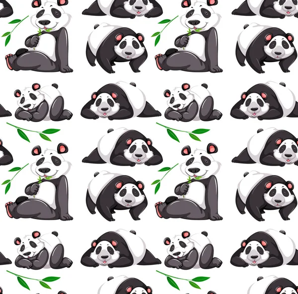 Naadloos Patroon Met Panda Vele Poses Witte Achtergrond Illustratie — Stockvector