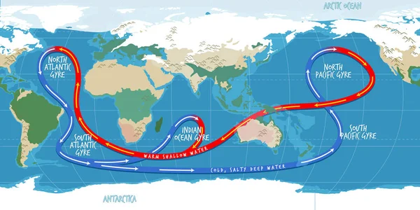 Карта Мира Океане Названиями — стоковый вектор