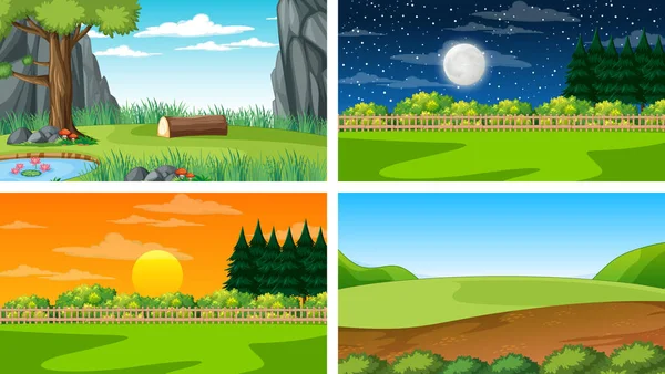 Doğa parkı ve orman illüstrasyonunun dört farklı sahnesi