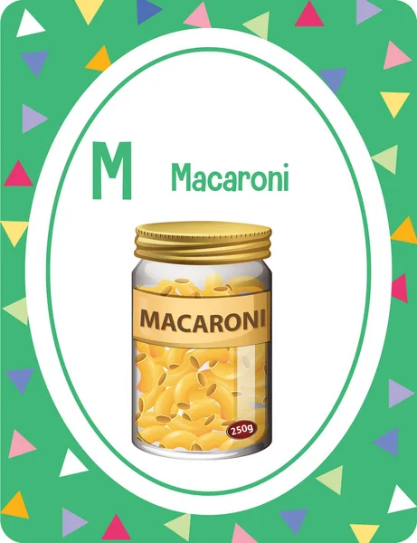 Flashcard Alfabet Dengan Huruf Untuk Ilustrasi Macaroni - Stok Vektor