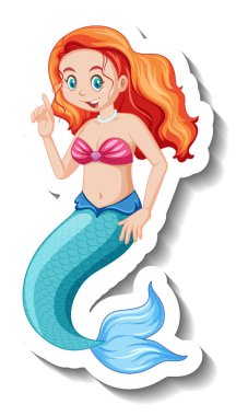 Üzerinde güzel deniz kızı çizgi film karakteri çizimi olan bir etiket şablonu.