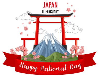 Torii Tapınağı kapı illüstrasyonlu Japonya Ulusal Bayrağı