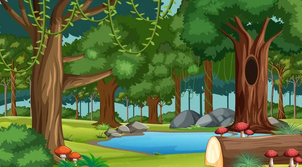 Orman manzarası. Çeşitli orman ağaçları çizimleri.