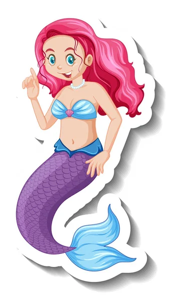 Modello Adesivo Con Bella Illustrazione Personaggio Del Cartone Animato Sirena — Vettoriale Stock