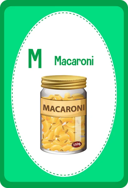 Flashcard Alfabet Dengan Huruf Untuk Ilustrasi Macaroni - Stok Vektor