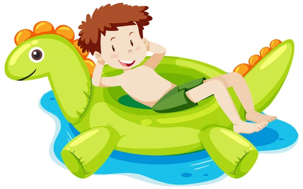 Chlapec Ležící Dinosauří Plavecký Kroužek Vodě Izolované Ilustrace — Stockový vektor