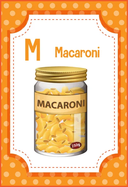 Flashcard Alfabet Dengan Huruf Untuk Ilustrasi Macaroni - Stok Vektor