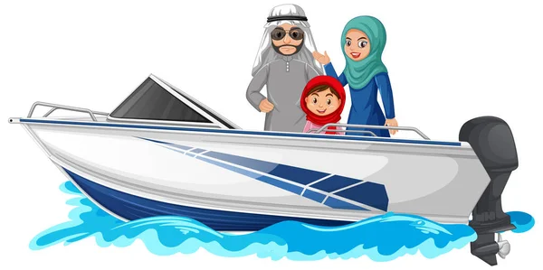 Muslimische Familie Auf Einem Speedboot — Stockvektor