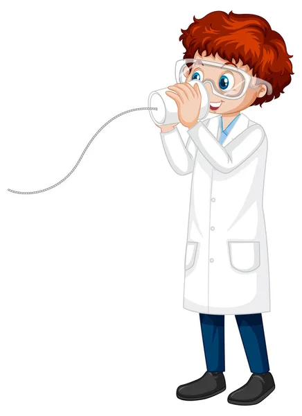 研究室のコートのイラストを着た少年漫画キャラクター — ストックベクタ