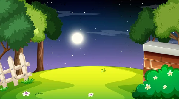 Natur Waldlandschaft Bei Nacht Szene Illustration — Stockvektor