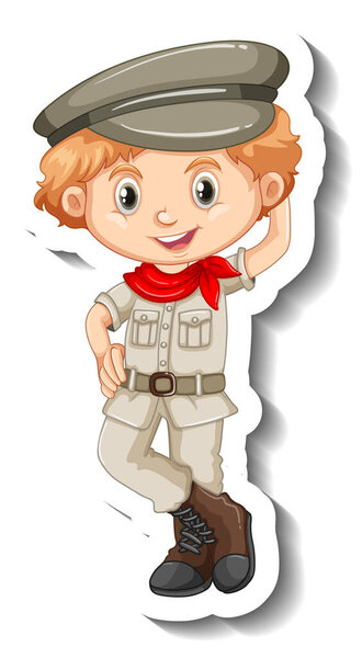 A sticker template with a boy in safari outfit cartoon character illustration