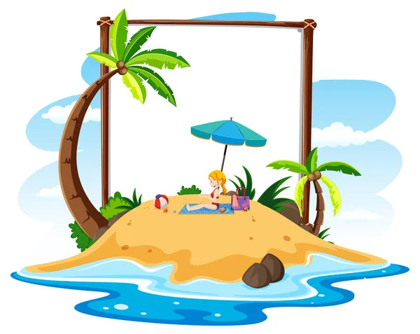 Summer Beach Theme Blank Banner Isolated White Background Illustration — Stock Vector