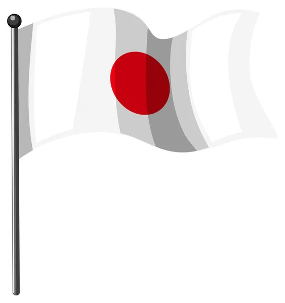 Bandera Nacional Japón Con Poste Sobre Fondo Blanco Ilustración — Vector de stock