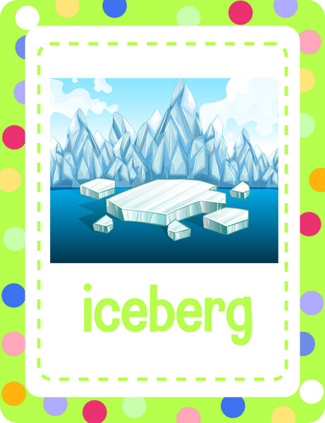Vocabulary flashcard with word iceberg illustration