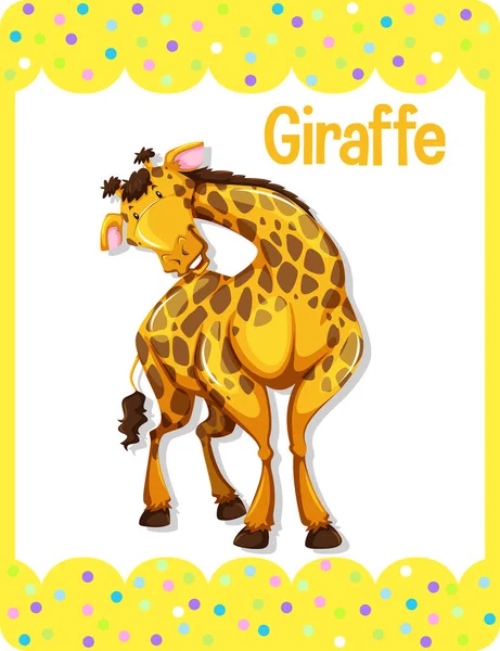 Vokabelkarteikarte Mit Wort Giraffe Illustration — Stockvektor