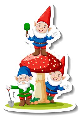 Bahçe cücesi ya da cüce çizgi film çizimi içeren bir etiket şablonu.