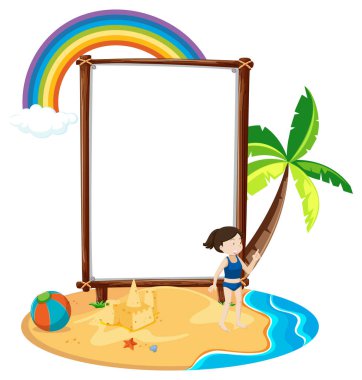 Plaj sahnesindeki boş afiş şablonu izole edilmiş