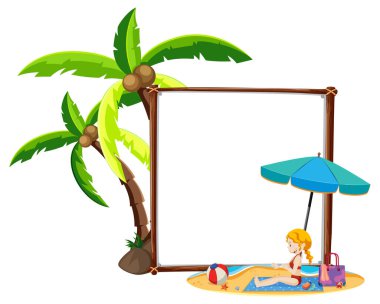 Beyaz arkaplan illüstrasyonunda izole edilmiş boş afiş içeren Summer Beach teması