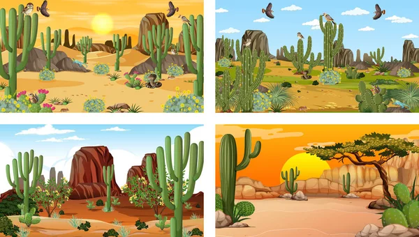 Différentes Scènes Paysage Forestier Désertique Avec Des Animaux Des Plantes — Image vectorielle