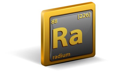 Radyum kimyasal element. Atom numarası ve atomik kütlesi olan kimyasal bir sembol. resimleme