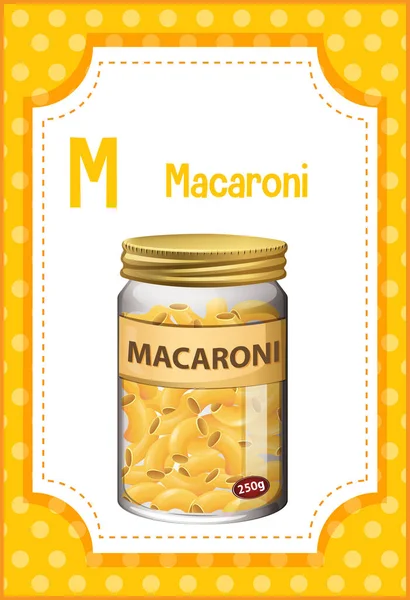 Flashcard Alfabet Dengan Huruf Untuk Ilustrasi Macaroni - Stok Vektor