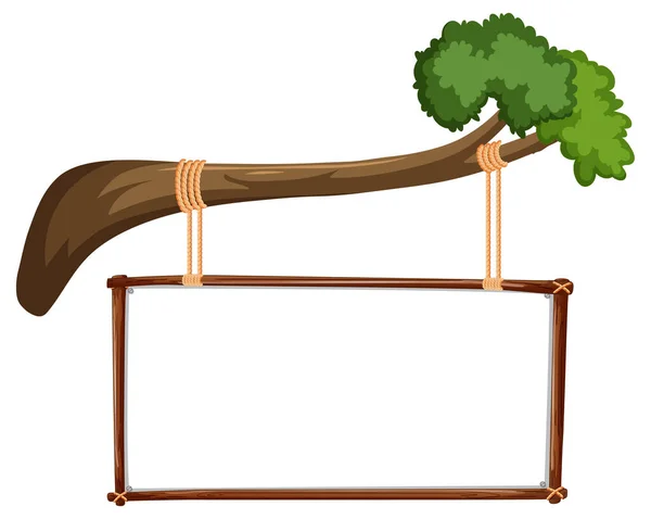 Empty Banner Hanging Branch White Background Illustration — Stock Vector