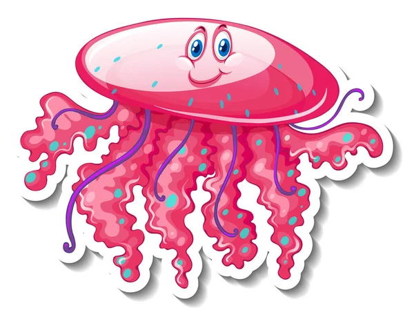 Szablon Naklejki Cute Jellyfish Postać Kreskówki Ilustracja — Wektor stockowy